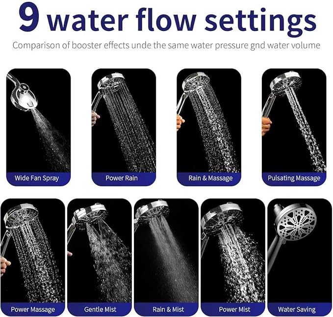 Filtered Shower Head with Handheld - 9 Spray Modes High Pressure Handheld Shower with Filter Spray Combo, Magnetic Shower Heads, With 60-Inch Long Hose