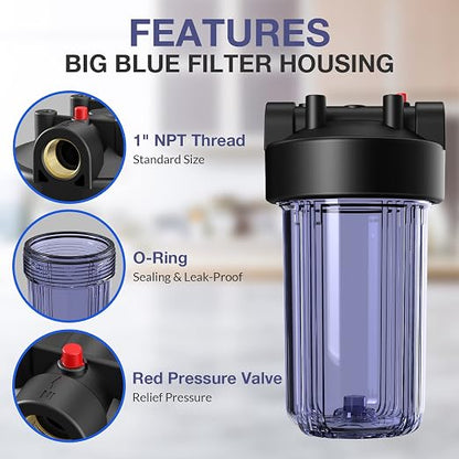 SimPure DB10C Water Filter Housing and 5 Micron 10" x 4.5" PGC Whole House Sediment Carbon Filters