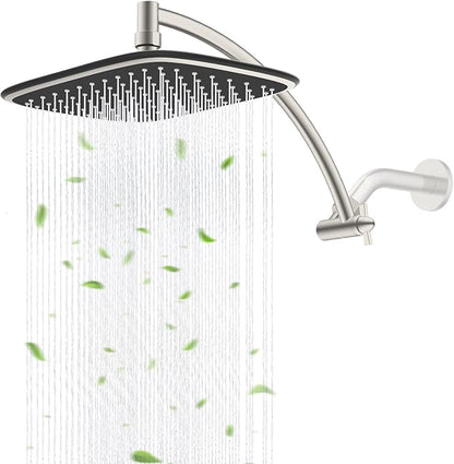 iFealClear Rain Shower Head with 12" Shower Extension Arm, 10" High Pressure Boosting Rainfall Showerhead, All Metal Shower Head Extender Adjustable Height/Angle, 1-Min Installation, Brushed Nickel