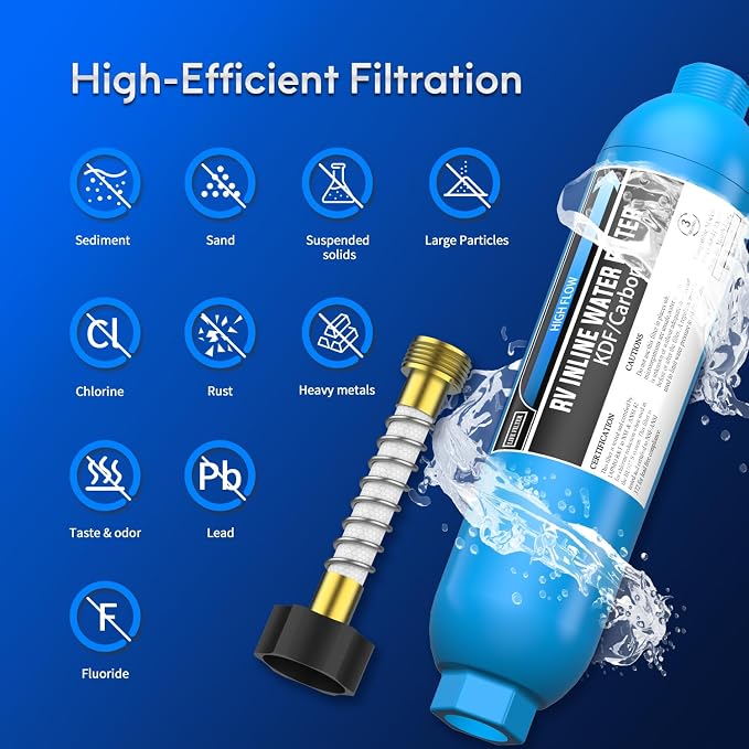 Lifefilter 3 Pack RV/Marine Water Filter with 2 Flexible Hose Protectors | Reduces Chlorine, Bad Taste, Odor in Drinking Water, Dedicated for RVs Campers Marines