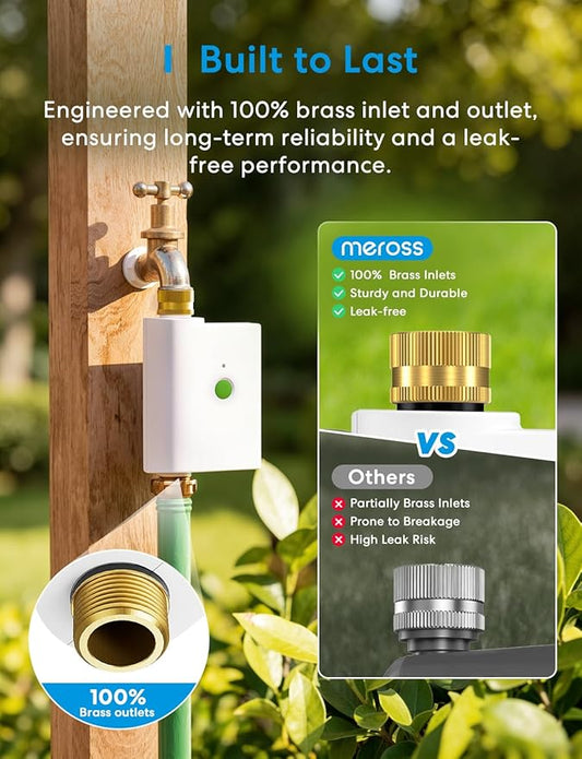meross WiFi Water Timer for Garden Hose, Smart Hose Timer with Brass Inlet & Outet, WiFi Sprinkler Valve Work with Alexa & Google Assistant, Smart Rain Skip for Lawn, Garden & Yard