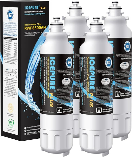 ICEPURE PLUS 46-9490 NSF/ANSI 53 NSF/ANSI 42 Certified Compatible with LG LT800P, ADQ73613401, ADQ73613408, ADQ75795104, LMXS30776S, LSXS26366D, Kenmore 9490 Refrigerator Water Filter, 4PACK