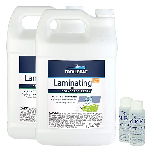 TotalBoat Polyester Laminating Resin - Marine Grade Fiberglass Resin and MEKP Catalyst for Layups and Repairs (2-Gallon)