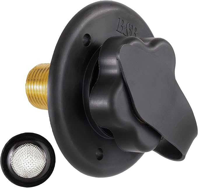 RecPro RV City Water Fill Inlet | Black | Optional Hose Elbow | Flange Brass with Check Valve | Camper | Trailer | Marine (No Hose Elbow) | Made in America