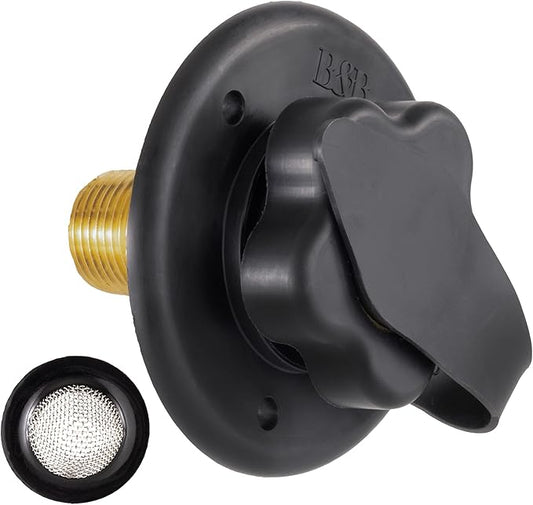 RecPro RV City Water Fill Inlet | Black | Optional Hose Elbow | Flange Brass with Check Valve | Camper | Trailer | Marine (No Hose Elbow) | Made in America (Pack of 2)