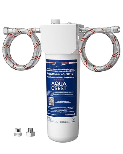 AQUA CREST UP16 Under Sink Water Filter System, Reduces up to 99.52% Chlorine, Bad Taste & Odor, Under Counter Water Filter Direct Connect to Kitchen Faucet, 11K Gallons