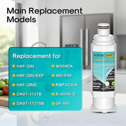 ICEPURE PRO DA97-17376B Refrigerator Water Filter Replacement for Samsung HAF-QIN/EXP, HAF-QIN, RS27T5200SR WS645A RS22T5201SR RF28R7201SR RF32CG5400SR RF27CG5400SR DA97-08006C WD-F45 RWF4200AH, 3PACK