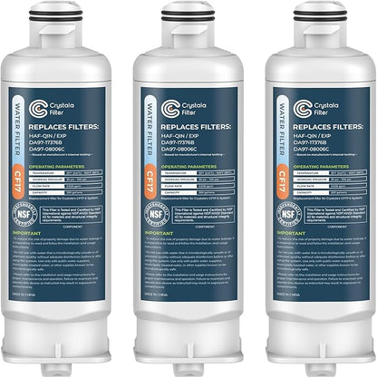 Crystala Filters Replacement for DA97-17376B Water Filter, NSF 42 Compatible with Samsung HAF-QIN, HAF-QIN/EXP, DA97-08006C, RF23M8070SG, RF23M8070SR, RF23M8090SG, RF23M8570SR (3 Pack)
