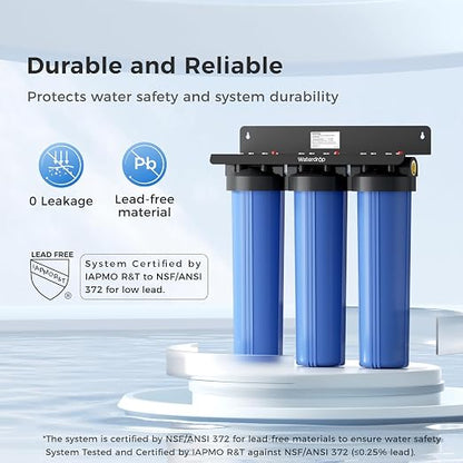 Waterdrop WHF3T-FG 3-Stage Whole House Water Filter System, 5 Micron | Reduces Iron & Manganese, Lead, Chlorine, Odor, 7-Stage Filtration, with Carbon Filter & Sediment Filter, 1" Inlet/Outlet
