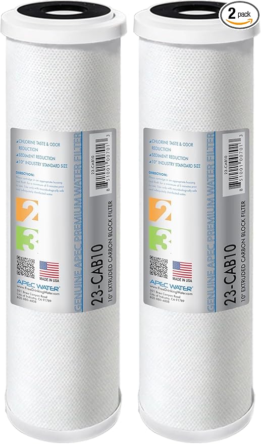 APEC 23-CAB10 US MADE 10" x 2.5" Carbon Block Water Filter For Reverse Osmosis System, White (Pack of 2)