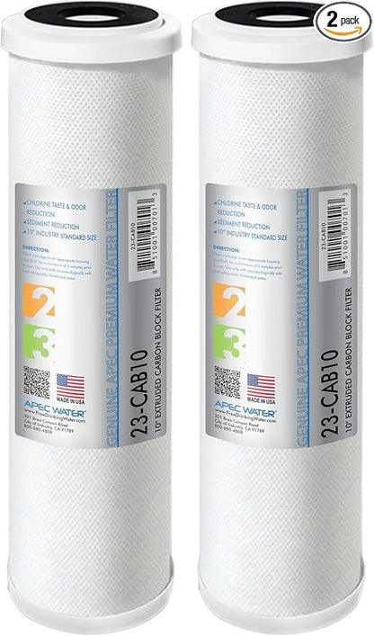 APEC 23-CAB10 US MADE 10" x 2.5" Carbon Block Water Filter For Reverse Osmosis System, White (Pack of 2)