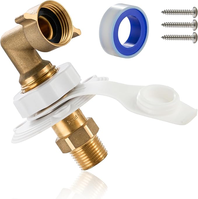 TOPSHINE RV City Water Inlet with Check Valve, RV Water Fill Inlet Replacement, 3/4 GHT Female to 1/2 NPT Male, Lead-Free Brass, City Water Connection for RV Camper Motorhome Trailer with Hose Elbow