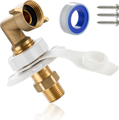 TOPSHINE RV City Water Inlet with Check Valve, RV Water Fill Inlet Replacement, 3/4 GHT Female to 1/2 NPT Male, Lead-Free Brass, City Water Connection for RV Camper Motorhome Trailer with Hose Elbow