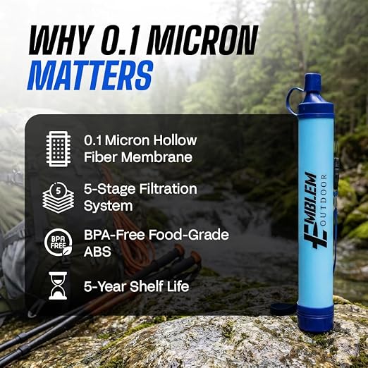 Portable Water Filter Straw, 4 Survival Water Straws to Purify Water When Camping, Hiking, Emergency & Disaster – 0.1 Micron Personal Water Filter | BPA-Free Hollow Fiber Emergency Water Filtration