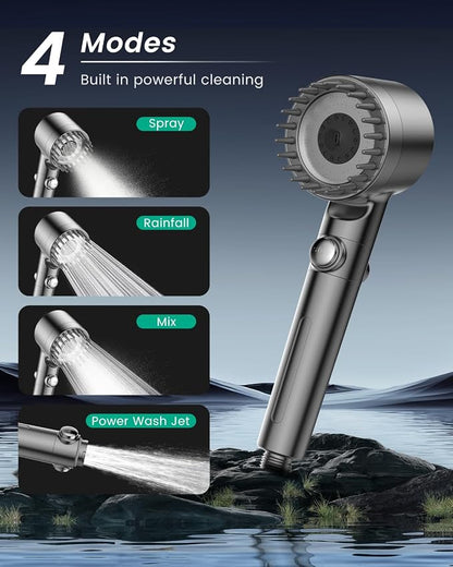 Filtered Shower Head with Handheld with 2PCS Filters, High Pressure 4 Spray Modes Showerhead with Filters, Water Softener Filters for Hard Water 59" Hose