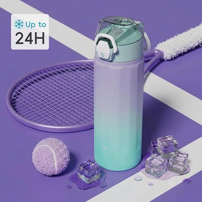 Konokyo FLOWPLAY 22oz Locking Push-Button Water Bottle with Silicone Spout,Leak-Proof,18/8 Stainless Steel Double-Wall Vacuum Insulated for Sports and Travel,BPA-Free,Oasis