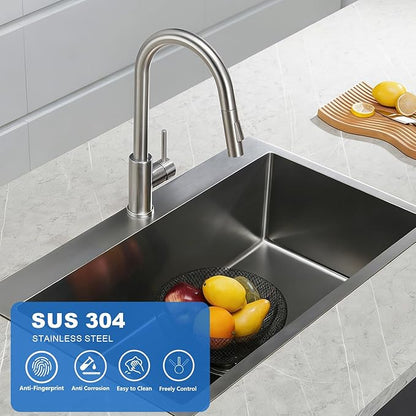Tohlar Kitchen Sink Faucets with Pull-Down Sprayer, Modern Stainless Steel Single Handle Pull Down Sprayer Faucet with Deck Plate