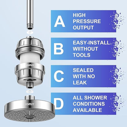 25 Stages Shower Filter with 3 Cores - Maximize Shower Sediment Filtration & Reduce 97.45% Chlorine in Shower Water - For Softer Skin & Shinier Hair - Model SA-001