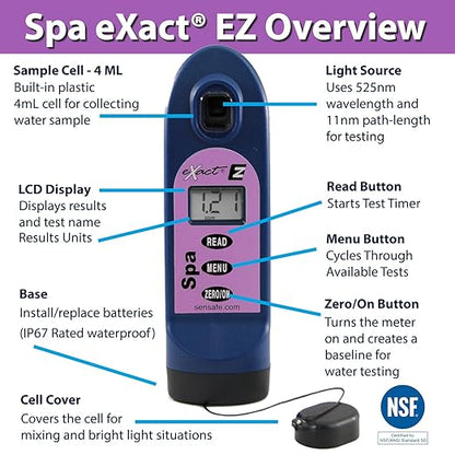 Exact 486202 Spa EZ Photometer - Clamshel - 6-Tests Each | | Detects Alkalinity, Bromine, Calcium, Chlorine, and pH | USA Quality