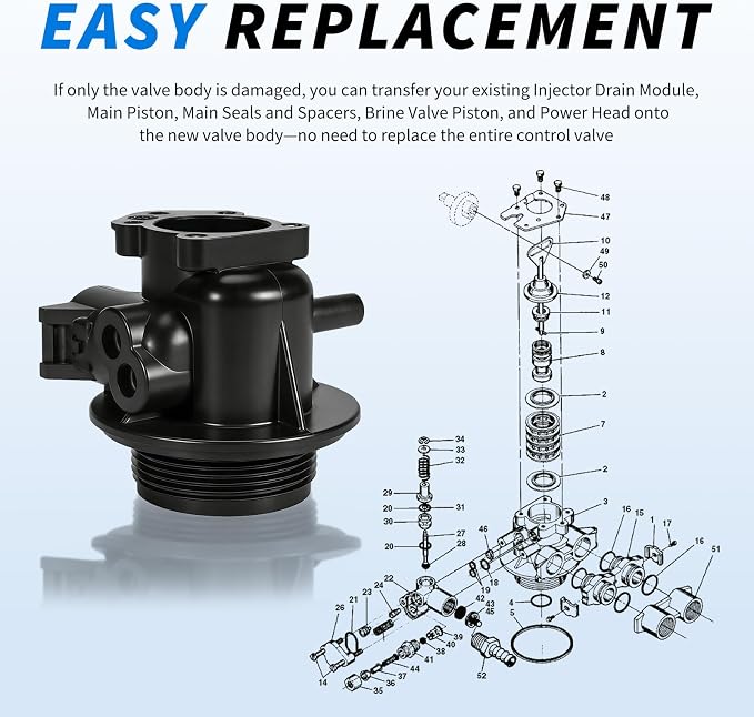 61400-12 Empty Valve Body Compatible with Fleck 5600 Water Softener Valve, 1 Inch Distributor Replacement for 14449 Lower Valve Body