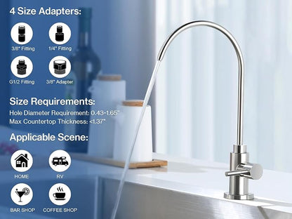 Reverse Osmosis Faucet Fits Most RO Units or Water Filtration System, Non-Air Gap Stainless Steel Drinking Water Faucet for Bar, Kitchen Sink, RV (DM001 BN)