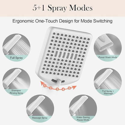Homlord Filtered Shower Head with Handheld White - High Pressure 6 Modes, 120 Anti-clog Nozzles, Detachable Showerhead with Hard Water Filters, Extra Long 6ft Hose, Power Wash Mode for Bathroom, Pets