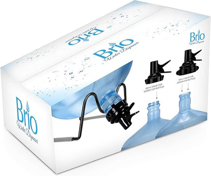 Brio Metal Plated 3-5 Gallon Water Jug Stand and 2 Dispenser Valves, Rust-Resistant Non Slip Water Stand with BPA Free Fast Flow Water Spout Fits Both 48mm and 55mm Bottles 2 CAPS Included (Black)