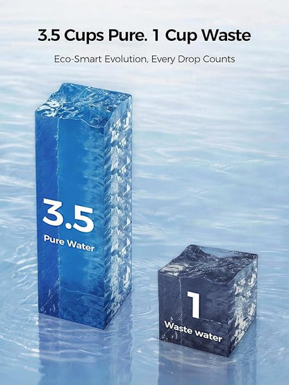 Countertop Reverse Osmosis Water Filtration System, Compact Auto-Fill Dispenser for Home, 4-in-2 RO & Alkaline Water Purifier, 3.5:1 Pure to Drain Ratio, No Plumbing Required,