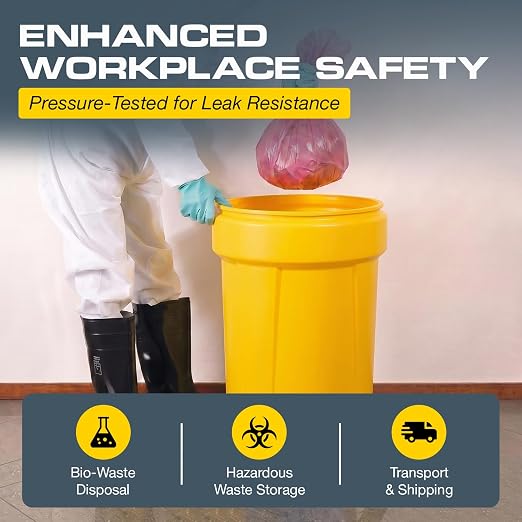 Eagle Plastic Drum, 55 Gallon Drum, DOT Compliant, Made in USA, Yellow | High-Density-Polyethylene Construction, Open Head Lab Pack Drum, Metal Lever-Lock Lid, Hazardous Material Storage, Transport