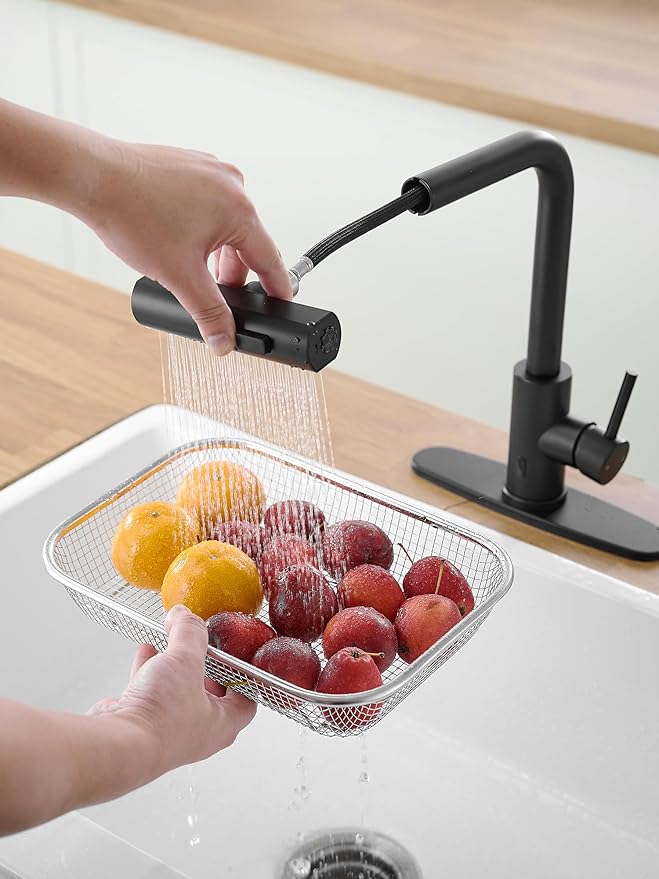 Touchless Black Kitchen Faucets with Pull Down Sprayer,Waterfall Kitchen Sink Faucet,Commercial Utility Stainless Steel Kitchen Faucets,Single Handle Kitchen Sink Faucet for 3 Function
