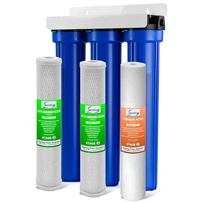 iSpring Whole House Water Filter System, Highly Reduces up to 99% Chlorine, Sediment, Taste, Odor, 3-Stage Whole House Water Filtration System, Model: WCB32O, 3/4" NPT Inlet/Outlet