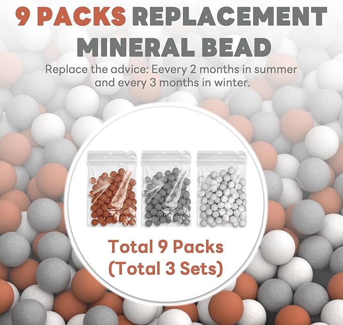 YDmeet Replacement Mineral Balls for Filtered Shower Head Refills, Water Softener Beads Filtration Stone Ball to Remove Chlorine, Fluoride and Impurities(153.0 Grams, Orange, Gray, White)