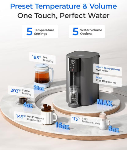 Waterdrop C1H Countertop Reverse Osmosis System, NSF/ANSI 58 & 372 Certified, 6 Stage Instant Hot RO Water Filter, No Installation Required, 3:1 Pure to Drain, Glass Bottle Included