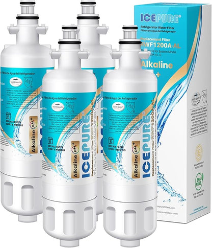 ICEPURE Alkaline ADQ36006101 Refrigerator Water Filter Replacement for LG LT700P, Kenmore Elite 46-9690, FML-3, ADQ36006102, RWF1052, CLCH106, RWF1200A, LFX28968ST, LFXS29626S, Enhances PH, 4Pack