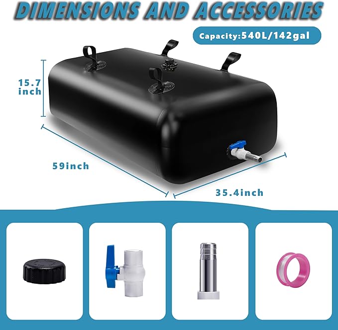 GHOSOONE 540 L/142 Gal Water Bladder Tank, Foldable Portable Water Storage Container, Emergency Water Bag for RV, Truck Bed, Fire Prevention, Drought Resistance, Black