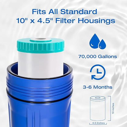 H&G Lifestyles Whole House Water Descaler,GAC KDF Polyphosphate Cartridge,Anti Scale Filter,Saltless Water Softener,Reduce Heavy Metal Lead Chlorine, Replacement for Any 10" x 4.5" Water Filter System
