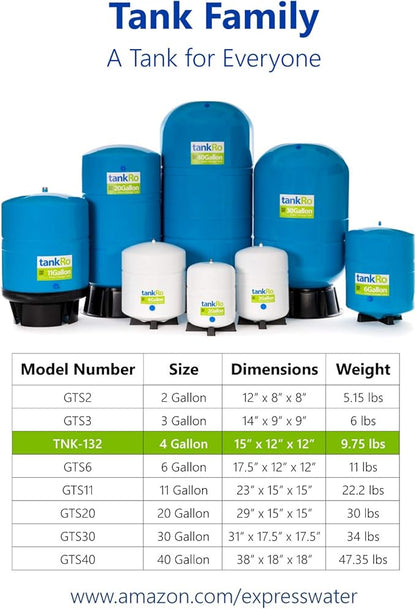 tankRo RO132-TNK RO Water Filtration System Expansion Tank 4 Gallon Capacity – NSF Certified – Compact Reverse Osmosis Water Storage Pressure Tank 1/4" Tank Ball Valve