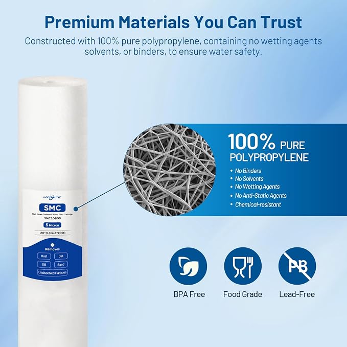 5 Micron 20" x 4.5" PP Whole House Water Filter Cartridge, 2 Pack | Sediment Water Filter Replacement for DGD-5005-20, 155358-43, SDC-45-2005, P5-20BB, FPMB-BB5-20, SP-DD-5005-20BB