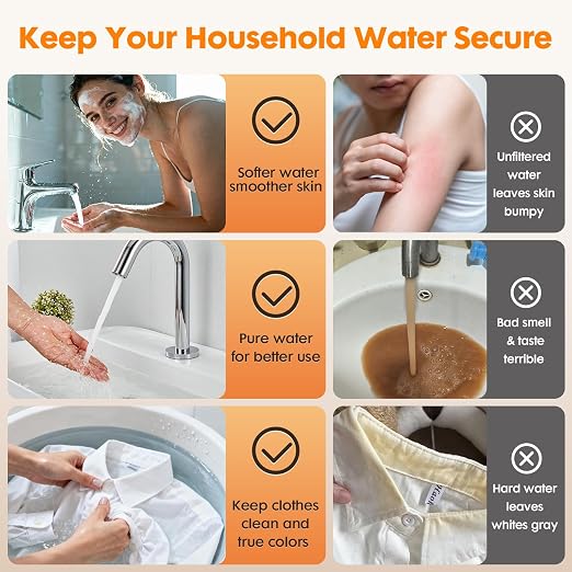 Whole House Water Filter System for Well Water,3-Stage Whole Home Water Filtration System,Reduces Taste & Sediment,Chlorine,for Cleaner Water, Includes 3 Sets Filters (2 Years Supply), 2 Valves, 3/4”