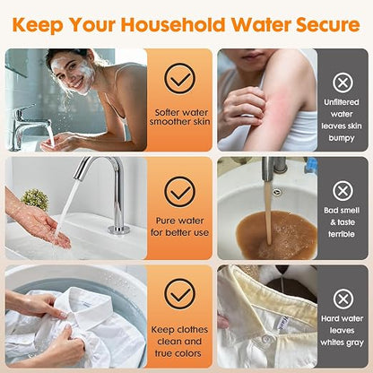 Whole House Water Filter System for Well Water,3-Stage Whole Home Water Filtration System,Reduces Taste & Sediment,Chlorine,for Cleaner Water, Includes 3 Sets Filters (2 Years Supply), 2 Valves, 3/4”