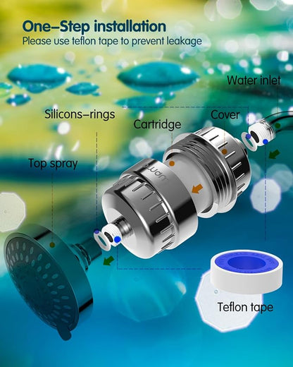 15 Stage Shower Filter - Shower Head Filter - bwdm Hard Water Filter, Remove Chlorine Heavy Metals and other Impurities, Vitamin C Water Softener Reduces Dry Itchy Skin, Dandruff (Chrome)