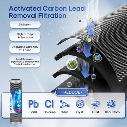 ICEPURE 2.5"x 10" Whole House CTO Carbon Water Filter Combo Kit, 10 Inch Carbon Block Cartridge and Upgraded Coconut Shell Activated Carbon Lead Remove Filter Replacement for WFPFC9001, SCWH-5, 1PACK