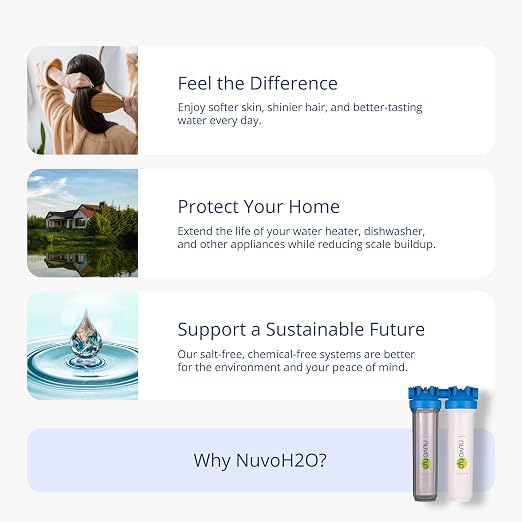 NuvoH2O Advanced 2-Stage Citrus-Based, Salt-Free Water Filter System + Water Softener and Carbon Filter – Healthy & Pure Water – Removes Hard Water Build Up (Whole Home Duo System) | Whole Home, Citrus-Based, Salt-Free, Carbon Filter, Removes Hard Wate...