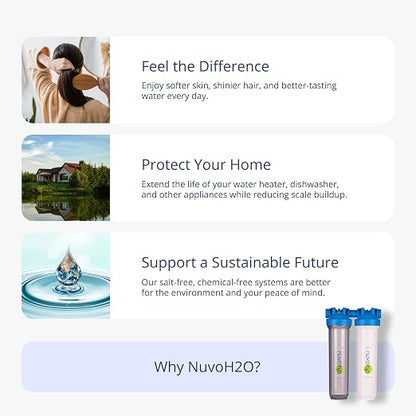 NuvoH2O Advanced 2-Stage Citrus-Based, Salt-Free Water Filter System + Water Softener and Carbon Filter – Healthy & Pure Water – Removes Hard Water Build Up (Whole Home Duo System) | Whole Home, Citrus-Based, Salt-Free, Carbon Filter, Removes Hard Wate...