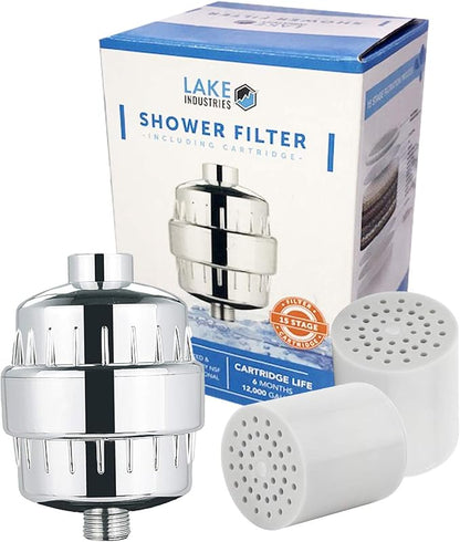 15 Stage Universal Showered Filter | Hard Water Treatment, Removes Chlorine, Heavy Metals & Sediment, Vitamin C & Alkaline PH Balls | Includes 2 Replaceable Cartridges (2)