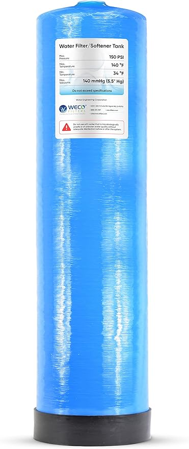 WECO Mineral Tank for Water Softener/Filter - Polyethylene Inner Shell Pressure Vessel with 2.5" Top Opening - 150 PSI Max Pressure - 120 °F Max Temperature - 16x65, Blue
