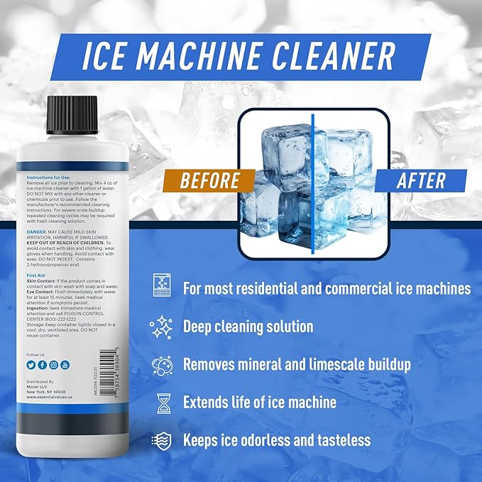Essential Values Ice Machine Cleaner and Descaler 16 fl oz - Ice Maker Cleaner Compatible with All Major Brands (Scotsman, KitchenAid, Affresh, Opal, Manitowoc) - 3 pack Sanitizer