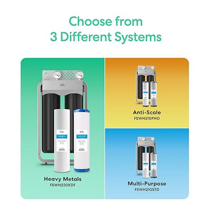 Brio Whole House Water Filter System for Heavy Metal Reduction w/Gauges | 2 Stage Fast-Flow Filtration (Sediment, GAC + KDF) 4.5" x 20" Filters | Improves Taste & Protects Home Appliances | 900 GPH