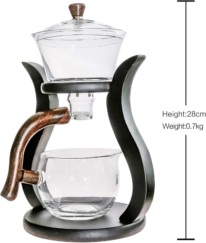 RORA Glass Teapot Set Semi Automatic Drip Rotating with Infuser Lazy Kungfu Tea pot Set (Bamboo)