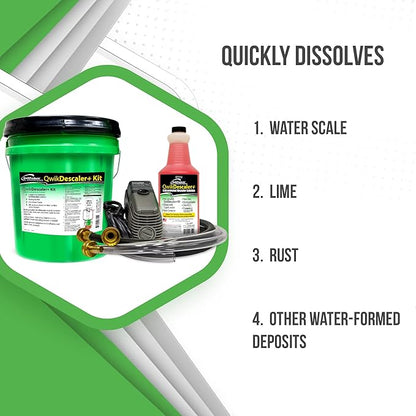 QwikProducts QwikDescaler + Concentrated Descaler Solution, Tankless Water Heater Descaling Solvent for Heat Exchanger, Quickly Dissolves Scale, Lime, Tarnish and Deposits, 1 Quart